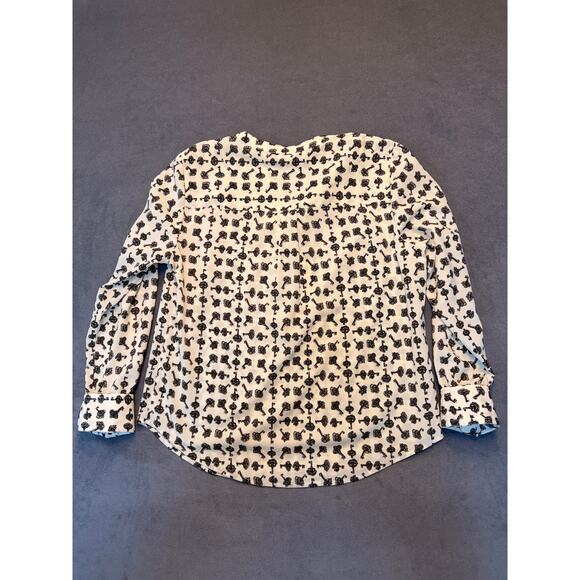 Talbots Cream "key" Print Tunic V-Neck Henley Womens Med Cream/Black Flowy - Picture 3 of 6